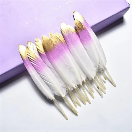 HKSDKABOP Handwerksdekoration mit Federn, Gefärbte Entenfedern for Bastelzubehör, Mehrfarbig, Packung mit Mehreren Größen(Purple Gold,10 Pieces) von HKSDKABOP