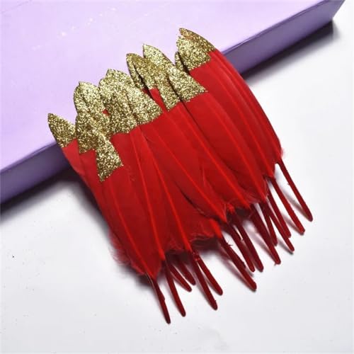 HKSDKABOP Handwerksdekoration mit Federn, Gefärbte Entenfedern for Bastelzubehör, Mehrfarbig, Packung mit Mehreren Größen(Red (Gold),50 Pieces) von HKSDKABOP