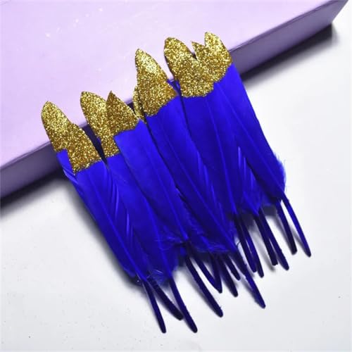 HKSDKABOP Handwerksdekoration mit Federn, Gefärbte Entenfedern for Bastelzubehör, Mehrfarbig, Packung mit Mehreren Größen(Royal Blue (Gold),10 Pieces) von HKSDKABOP