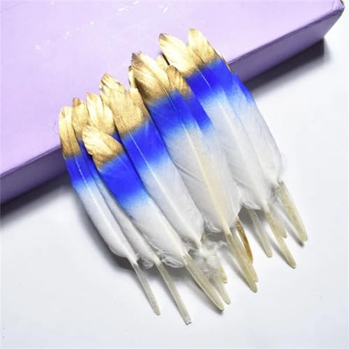 HKSDKABOP Handwerksdekoration mit Federn, Gefärbte Entenfedern for Bastelzubehör, Mehrfarbig, Packung mit Mehreren Größen(Royal Blue Gold,50 Pieces) von HKSDKABOP