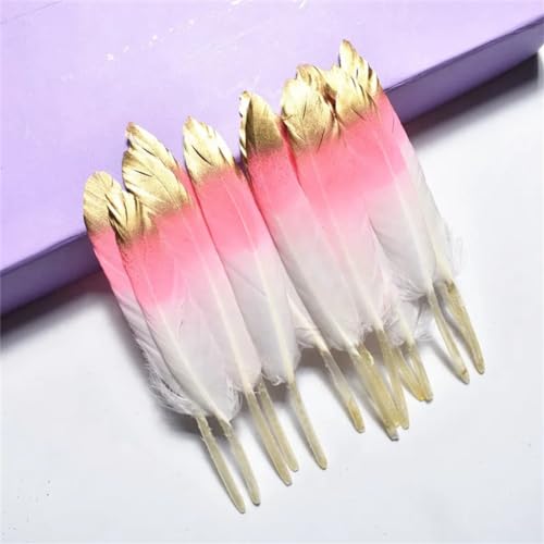 HKSDKABOP Handwerksdekoration mit Federn, Gefärbte Entenfedern for Bastelzubehör, Mehrfarbig, Packung mit Mehreren Größen(Watermelon Red Gold,10 Pieces) von HKSDKABOP