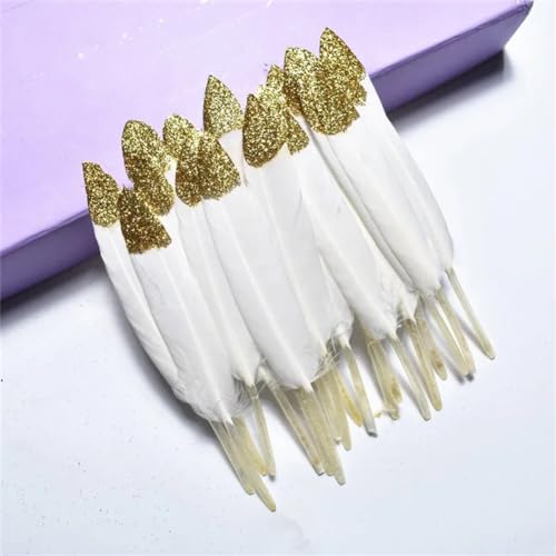 HKSDKABOP Handwerksdekoration mit Federn, Gefärbte Entenfedern for Bastelzubehör, Mehrfarbig, Packung mit Mehreren Größen(White (Gold),50 Pieces) von HKSDKABOP