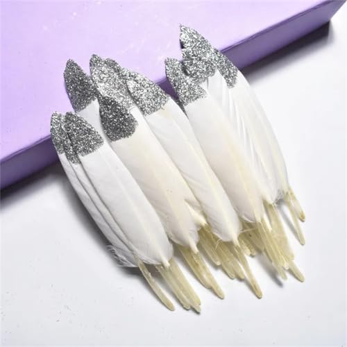 HKSDKABOP Handwerksdekoration mit Federn, Gefärbte Entenfedern for Bastelzubehör, Mehrfarbig, Packung mit Mehreren Größen(White (Silver),50 Pieces) von HKSDKABOP