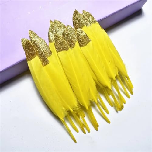 HKSDKABOP Handwerksdekoration mit Federn, Gefärbte Entenfedern for Bastelzubehör, Mehrfarbig, Packung mit Mehreren Größen(Yellow (Gold),50 Pieces) von HKSDKABOP