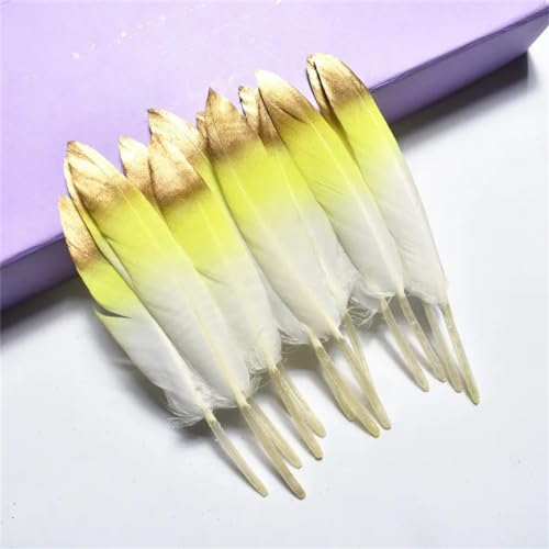 HKSDKABOP Handwerksdekoration mit Federn, Gefärbte Entenfedern for Bastelzubehör, Mehrfarbig, Packung mit Mehreren Größen(Yellow Gold,50 Pieces) von HKSDKABOP