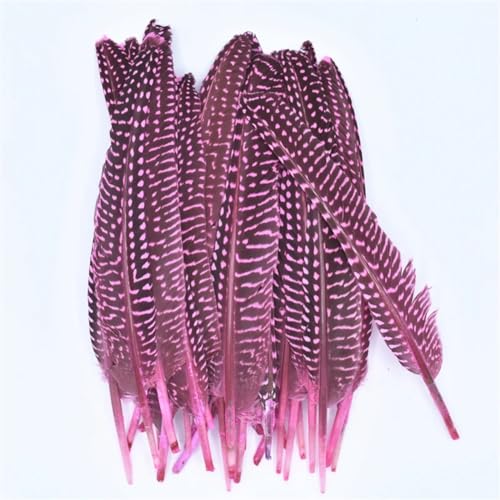 HKSDKABOP Handwerksdekoration mit Federn, Gefleckte Hühnerfedern mit Perlen, 15,2–20,3 cm, Mehrfarbig, in Mehreren Größen, for Basteln(Pink,50 Piece) von HKSDKABOP