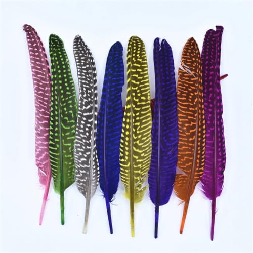 HKSDKABOP Handwerksdekoration mit Federn, Gefleckte Hühnerfedern mit Perlen, 15,2–20,3 cm, Mehrfarbig, in Mehreren Größen, for Basteln(Randomly Mix Colors,50 Piece) von HKSDKABOP