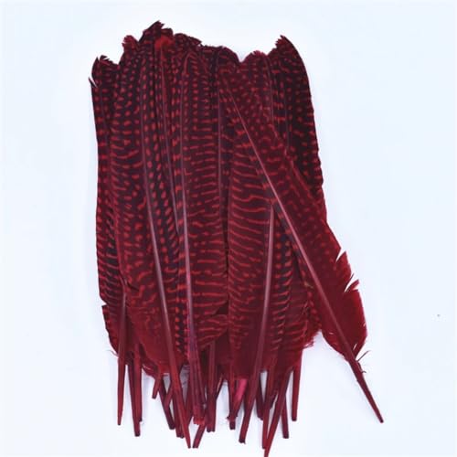 HKSDKABOP Handwerksdekoration mit Federn, Gefleckte Hühnerfedern mit Perlen, 15,2–20,3 cm, Mehrfarbig, in Mehreren Größen, for Basteln(Red,50 Piece) von HKSDKABOP