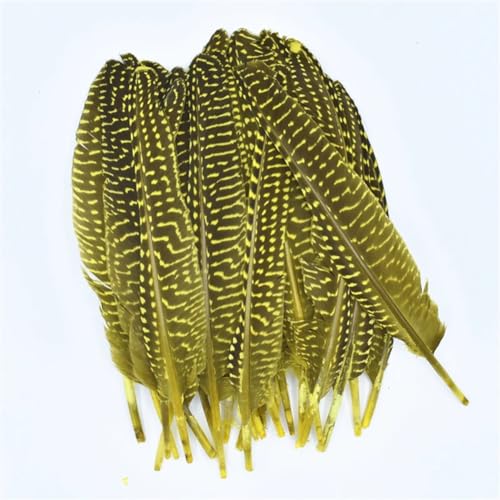 HKSDKABOP Handwerksdekoration mit Federn, Gefleckte Hühnerfedern mit Perlen, 15,2–20,3 cm, Mehrfarbig, in Mehreren Größen, for Basteln(Yellow,200 Piece) von HKSDKABOP