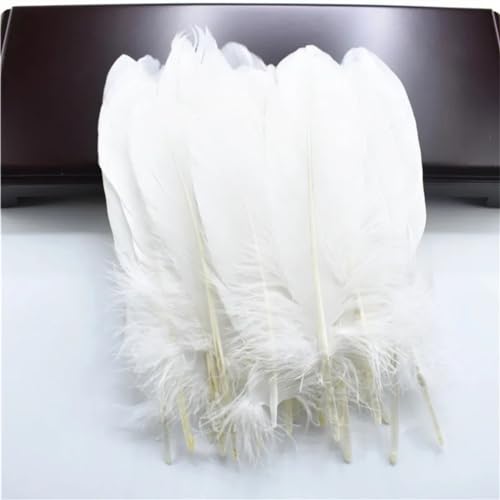 HKSDKABOP Handwerksdekoration mit Federn, Packung mit 20 natürlichen Gänsefedern, DIY-Dekoration, Mehrfarbig, 12,7–18,3 cm(White) von HKSDKABOP