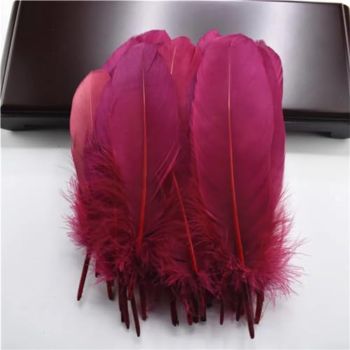 HKSDKABOP Handwerksdekoration mit Federn, Packung mit 20 natürlichen Gänsefedern, DIY-Dekoration, Mehrfarbig, 12,7–18,3 cm(Wine Red) von HKSDKABOP