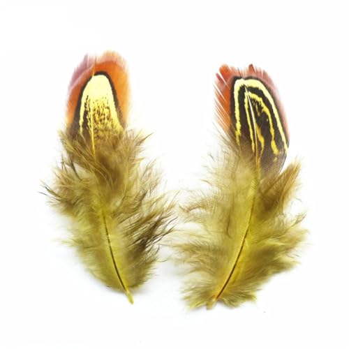 HKSDKABOP Handwerksdekoration mit Federn, Ringfasanenfedern Multicolor 3-7 cm 20er Packung(Yellow,100 Piece) von HKSDKABOP