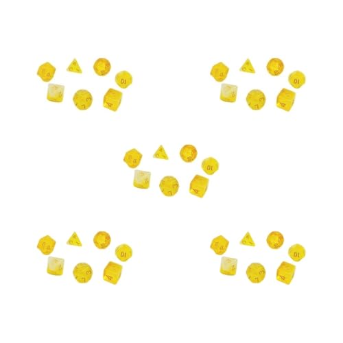 Polyedrische Würfel-Set, 5er-Set, 7 Stück, D20, D12, D10, D8, D6, D4, Freizeit, Unterhaltung, Gelb von HKWFKAWA