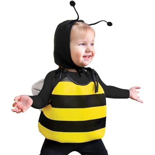 HKYFNNBW Halloween-Bienen-Kostüme, verstellbar, gestreiftes Camisole mit Tentakel-Kopfstück, Set für Erwachsene, Kinder, Cosplay, Party-Outfit (goldfarben, Kinder, 5–7 Jahre) von HKYFNNBW