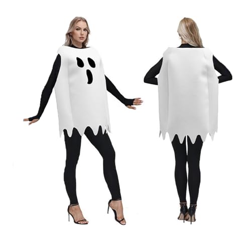 HKYFNNBW Halloween-Kostüme für Herren und Damen, Kürbis-Geist-Kostüm, ärmelloses Oberteil, Party, Cosplay, Zubehör, Weiß, Größe M von HKYFNNBW
