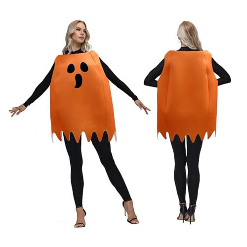HKYFNNBW Halloween-Kostüme für Herren und Damen, Kürbis-Geist-Kostüm, ärmelloses Oberteil, Party-Cosplay-Outfits, Zubehör (Gelb, M) von HKYFNNBW