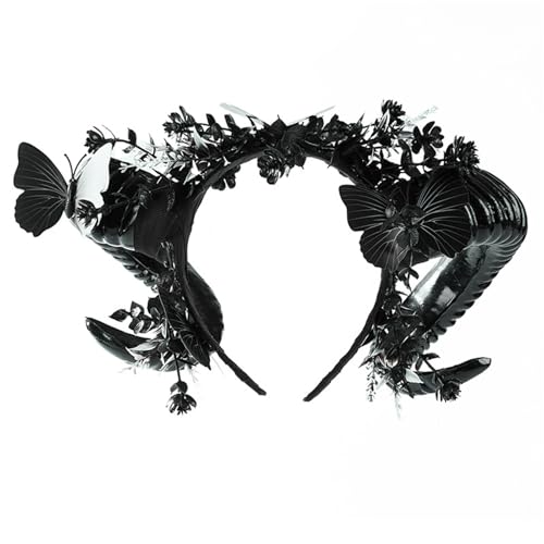 HLBEST Halloween-Haarschmuck mit dunkler Rose, florales Schafhorn, eleganter Punk-Haarreif für Cosplay-Konzerte und den täglichen Gebrauch, Gothic-Haarschmuck für Damen HLBEST Halloween-Haarschmuck mit dunkler Rose, florales Schafhorn, eleganter Punk-Haarreif für Cosplay-Konzerte und den täglichen Gebrauch, Gothic-Haarschmuck für Damen von HLBEST