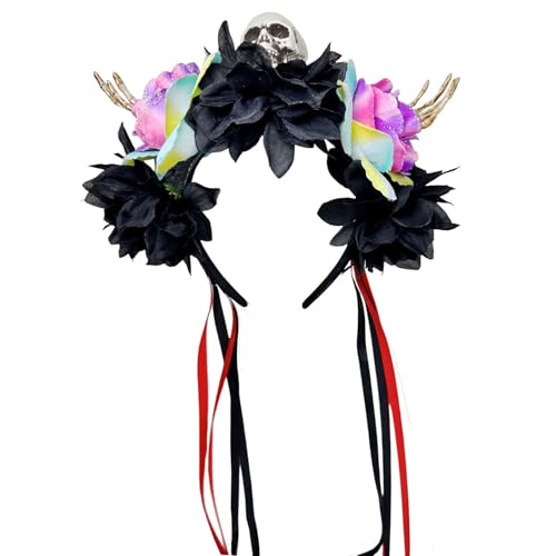 HLBEST Halloween-Skelett-Handblumen-Schädel-Stirnband, praktisches Harz-Haar-Accessoire für Kinder und Erwachsene, Kostümpartys, Halloween-Totenkopf-Haarband mit Blumen HLBEST Halloween-Skelett-Handblumen-Schädel-Stirnband, praktisches Harz-Haar-Accessoire für Kinder und Erwachsene, Kostümpartys, Halloween-Totenkopf-Haarband mit Blumen von HLBEST