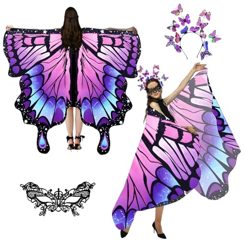 HLEIUKT Schmetterling Kostüm Damen, Schmetterlingsflügel Erwachsene, Sternenhimmel Faschingskostüme Damen Umhang Mit Maske Und Stirnband, Schmetterling Karneval Kostüm Damen HLEIUKT Schmetterling Kostüm Damen, Schmetterlingsflügel Erwachsene, Sternenhimmel Faschingskostüme Damen Umhang Mit Maske Und Stirnband, Schmetterling Karneval Kostüm Damen von HLEIUKT