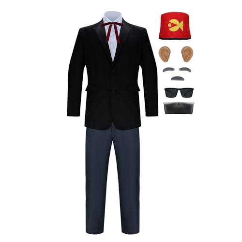 Grunkle Stan Kostüm für Erwachsene, 7-in-1, Halloween, Cosplay, Hemd, Jacke, Blazer, Hose, Hut, künstliche Ohren, Schnurrbart, Augenbrauen, Krawatte, Schwarz, L Grunkle Stan Kostüm für Erwachsene, 7-in-1, Halloween, Cosplay, Hemd, Jacke, Blazer, Hose, Hut, künstliche Ohren, Schnurrbart, Augenbrauen, Krawatte, Schwarz, L von HLENOK