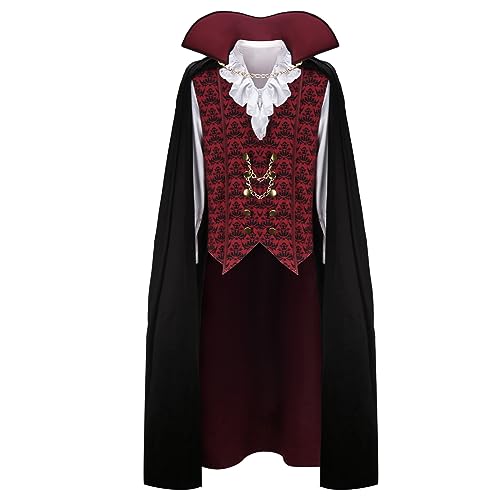 HLENOK Erwachsener Herren Teufel Vampir Kostüm Hemd Umhang Outfit Deluxe Mittelalter Renaissance Gruselig Gothic Lang Halloween Cosplay Umhang (Medium) von HLENOK