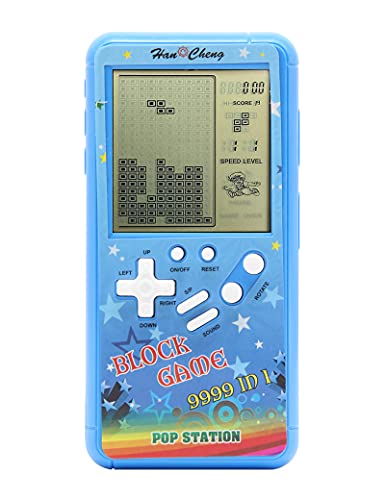 Retro-Block-Spielekonsole Brick-Spielekonsole mit Farbschale und großem Bildschirm, angetrieben von Build 23-Spielen und mit einem kleinen Körper (Blau) von HLF