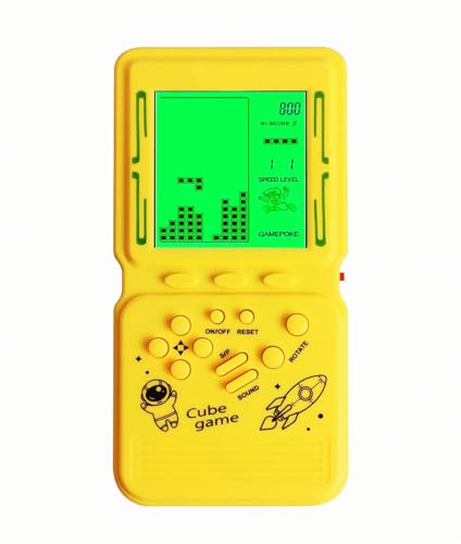 HLF Retro Ziegel Spielkonsole großer Bildschirm mit grüner Hintergrundbeleuchtung eingebaute 25 Multi-Mode Spiele Geschwindigkeit und Schwierigkeit einstellbare (Yellow) von HLF