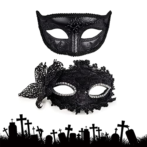 HLFMQZEI 2 Stück Venezianische Maske,Damen Spitze Maske,Lace Maske Schwarz,Maskerade Maskefür Masquerade Halloween Karneval Cosplay Party Gothic Gesichtsmaske von HLFMQZEI