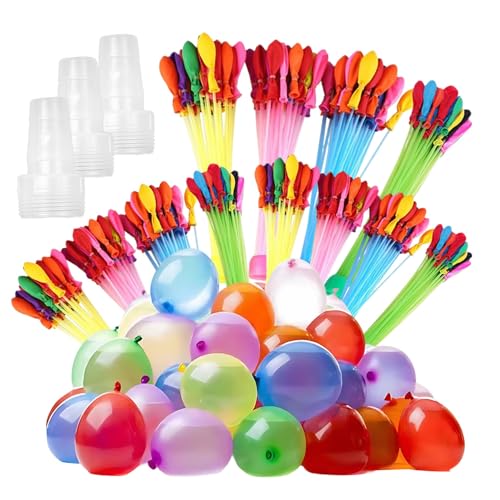 HLIWS 444 Stück Wasserballons, Bunt Gemischt Wasser Luftballons, Selbstverschließende Wasserballons,60 Sekunden Schnellfüller Wasserbombem mit 4 Wasserhahn Anschluss für Strände (12er Pack) von HLIWS