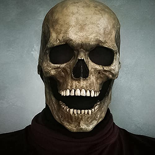 HLJS Totenkopf Maske mit Beweglichem Kiefer, Gruselige Vollkopf 3D Skelett Maske aus NatüRlich Latex Halloween Deko für Cosplay Halloween Party Totenkopf Kopfbedeckung von HLJS