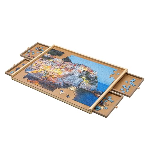 Puzzletisch Puzzlebrett 1000 Teile Puzzle Tisch aus Holz 76x57cm Board mit 4 Schubladen & HLKauf-Block von HLKauf