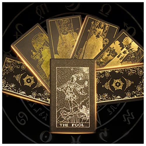 HLONGG Tarot Cards-Karten-Set in schwarzer und Goldener Holographie - 78 Karten, mit Reisehandbuch - Glühende Hellseher Wahrsagerei, in Einer Box HLONGG Tarot Cards-Karten-Set in schwarzer und Goldener Holographie - 78 Karten, mit Reisehandbuch - Glühende Hellseher Wahrsagerei, in Einer Box von HLONGG