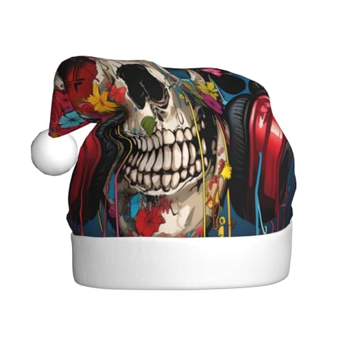 Blumenschädel, die Musik hören, Weihnachtsmütze, Nikolausmützen für Erwachsene, Samt, Komforthut für Neujahr, festliche Party Blumenschädel, die Musik hören, Weihnachtsmütze, Nikolausmützen für Erwachsene, Samt, Komforthut für Neujahr, festliche Party von HMBGFW