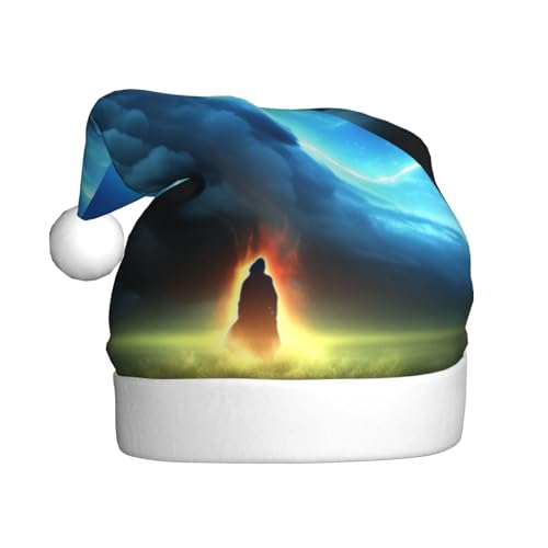 Feuer und Menschen unter dunklen Wolken Weihnachtsmütze, Weihnachtsmannmützen für Erwachsene, Samt, Komfortmütze für Neujahr, festliche Party Feuer und Menschen unter dunklen Wolken Weihnachtsmütze, Weihnachtsmannmützen für Erwachsene, Samt, Komfortmütze für Neujahr, festliche Party von HMBGFW