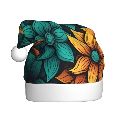 Gelbe und blaue Sonnenblumen-Weihnachtsmütze, Weihnachtsmannmützen für Erwachsene, Samt, bequem, für Neujahrsparty Gelbe und blaue Sonnenblumen-Weihnachtsmütze, Weihnachtsmannmützen für Erwachsene, Samt, bequem, für Neujahrsparty von HMBGFW