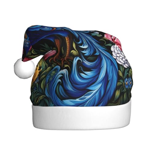 Schöner Pfau in den Blumen Weihnachtsmütze, Weihnachtsmannmützen für Erwachsene, Samt, Komforthut für Neujahr, festliche Party Schöner Pfau in den Blumen Weihnachtsmütze, Weihnachtsmannmützen für Erwachsene, Samt, Komforthut für Neujahr, festliche Party von HMBGFW