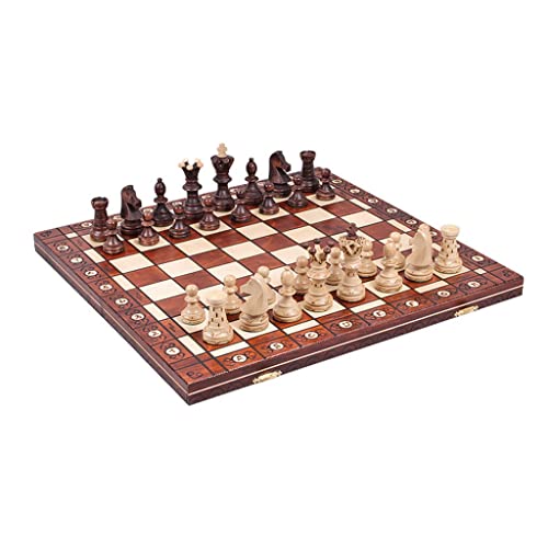 DIANDIAN Tragbares Schachspiel, 53,3 cm, handgefertigtes Holz-Schachbrett-Set mit Teilen, Aufbewahrungsschlitzen, faltbares Schachspiel-Set für Anfänger, Teenager (Größe: 54 cm) von HMEI