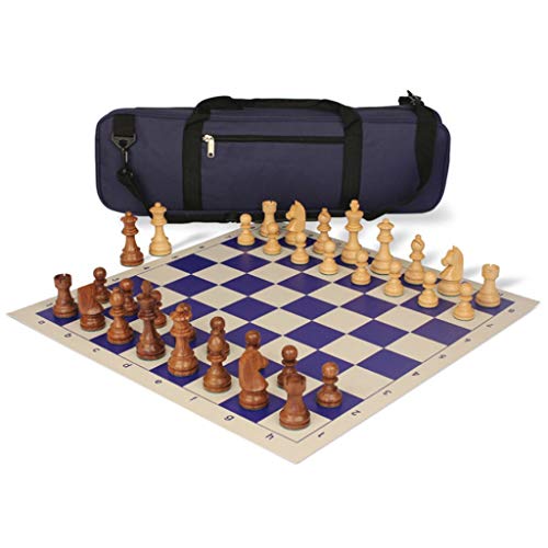 XXSLY Schachspiel Standard-Turnier-Schachset für Reisespiele, enthält Massivholz-Schachfiguren, Leder-Schachbrett, Schachset, Rückentasche, internationales Schachgeschenk (Farbe: Blau) von HMEI