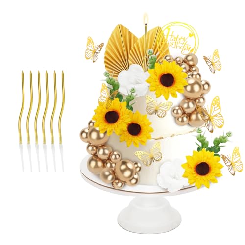 HMIEPRS 60 Stück Sonnenblume Tortendeko mit 6 Spirale Kerzen, Gold Bälle Schmetterlinge Geburtstag Kuchendekoration, Boho Kuchen Dekoration Blumen Zubehör für Hochzeit Geburtstag Party Leistung HMIEPRS 60 Stück Sonnenblume Tortendeko mit 6 Spirale Kerzen, Gold Bälle Schmetterlinge Geburtstag Kuchendekoration, Boho Kuchen Dekoration Blumen Zubehör für Hochzeit Geburtstag Party Leistung von HMIEPRS