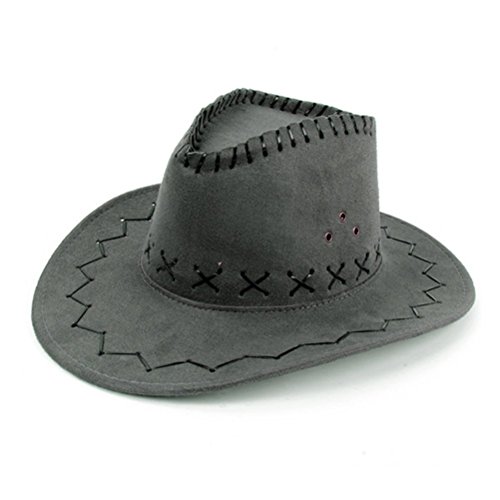 HMILYDYK Cowboyhut, hochwertiges Velourslederimitat, Flannel-Kinnriemen, für Cowboys und Cowgirls, Grau von HMILYDYK