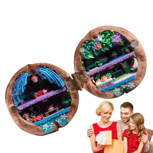 HMLTD Miniatur-Puppenhaus-Bausatz Aus Walnussschale–Tiny House-Bausatz,-Puppenhaus-Miniatur-Bausatz|Handgefertigtes Walnuss-Muschel-Puppenhaus,Harz-Nuss-geheime 3D-Szene Für Geburtstag,Weihnachten von HMLTD