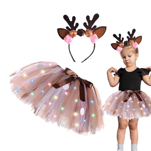 HMLTD Reindeer Costume Kids, Reindeer Antlers Headband Tutu Skirt Fancy Dress For Girls Halloween Costume Christmas Cosplay Party Dress Up Outfit von HMLTD