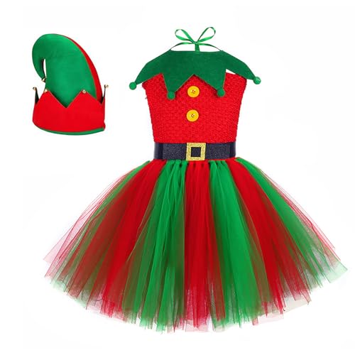 HMLTD Weihnachtselfenrock, Ärmellose Weihnachtskleidung, Party Cosplay Rollen Outfits Weihnachten Dress Up Kleidung mit Hut für kleine Mädchen und Prinzessin Dress Up von HMLTD