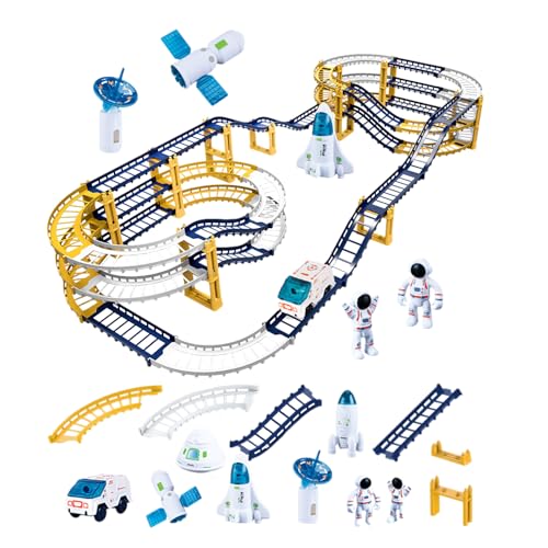 Zusammenbau von Eisenbahnwaggon-Spielzeug,Zusammengebaute Eisenbahnschienen für Kinder | Autogleis für Kinder, Bahngleise mit Astronauten, für Kinder und Kindergeschenke Hmltd von HMLTD
