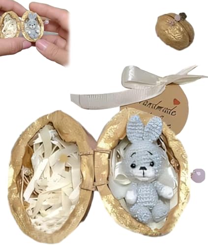Handgemachter Häkelhase aus Walnussschale, süßes Ostergeschenk, Mini-Häschen und Bär mit gestricktem Herz, einzigartiges Glücksbringer-Geschenk, handgefertigter gewebter Schmuck aus Walnussschale von HMLZSJ