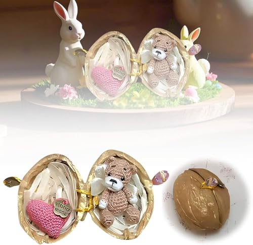 Handgemachter Häkelhase aus Walnussschale, süßes Ostergeschenk, Mini-Häschen und Bär mit gestricktem Herz, einzigartiges Glücksbringer-Geschenk, handgefertigter gewebter Schmuck aus Walnussschale von HMLZSJ
