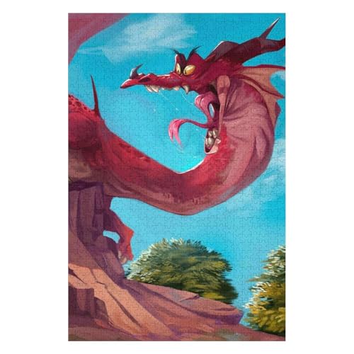 1000-teiliges Puzzle | Weihnachtspuzzle | Nachhaltiges Puzzle für Erwachsene | Hochwertiges 100% recyceltes Brett | Tolles Geschenk für Erwachsene | Fliegender Drache 26 x 38 cm c15gy von HNBDE