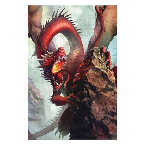 1000-teiliges Puzzle | Weihnachtspuzzle | Nachhaltiges Puzzle für Erwachsene | Hochwertiges 100% recyceltes Brett | Tolles Geschenk für Erwachsene | Fliegender Drache 26 x 38 cm c197gy von HNBDE