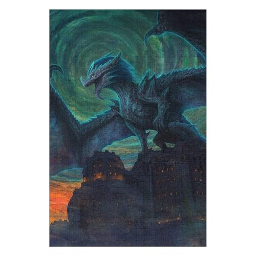 1000-teiliges Puzzle | Weihnachtspuzzle | Nachhaltiges Puzzle für Erwachsene | Hochwertiges 100% recyceltes Brett | Tolles Geschenk für Erwachsene | Fliegender Drache 26 x 38 cm c335gy von HNBDE