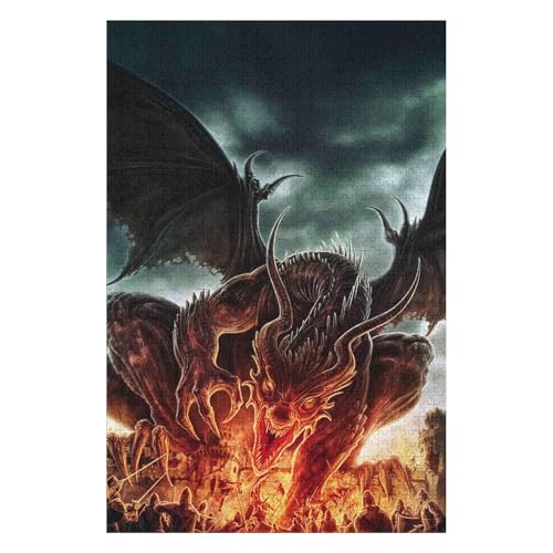 1000-teiliges Puzzle | Weihnachtspuzzle | Nachhaltiges Puzzle für Erwachsene | Hochwertiges 100% recyceltes Brett | Tolles Geschenk für Erwachsene | Fliegender Drache 26 x 38 cm c471gy von HNBDE